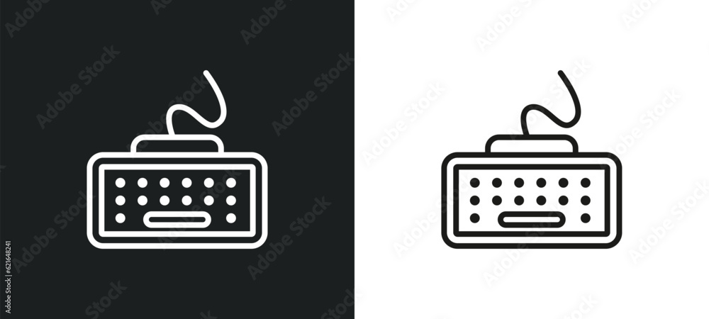 Poster keyboard outline icon in white and black colors. keyboard flat vector icon from blogger and influenc