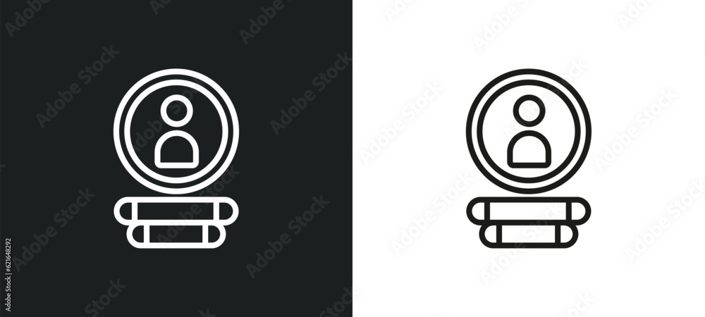 Poster profile outline icon in white and black colors. profile flat vector icon from blogger and influencer