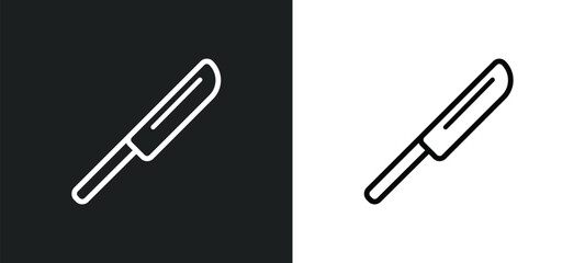 Obraz premium thin knife outline icon in white and black colors. thin knife flat vector icon from bistro and restaurant collection for web, mobile apps and ui.