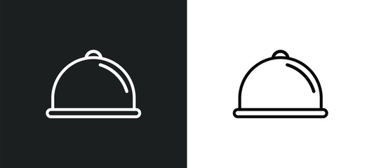 Fototapeta premium tray and cover outline icon in white and black colors. tray and cover flat vector icon from bistro restaurant collection for web, mobile apps ui.