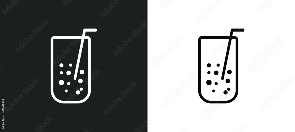 Poster lemonade with straw outline icon in white and black colors. lemonade with straw flat vector icon fro