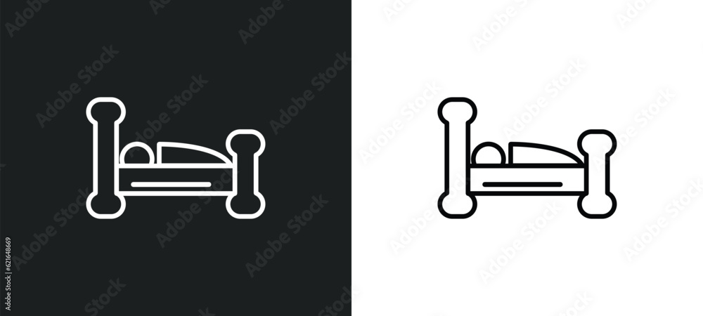 Poster laying in bed outline icon in white and black colors. laying in bed flat vector icon from behavior c