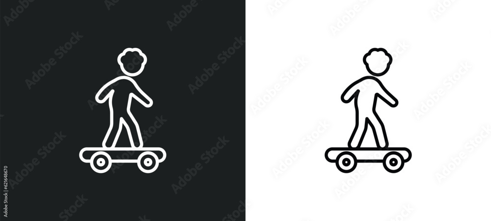 Aufkleber man skating outline icon in white and black colors. man skating flat vector icon from behavior colle