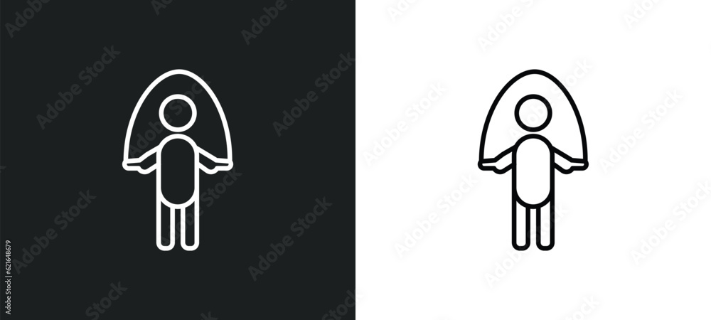 Poster rope jumping outline icon in white and black colors. rope jumping flat vector icon from behavior col