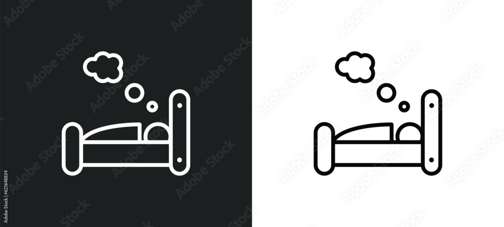Poster man sleeping outline icon in white and black colors. man sleeping flat vector icon from behavior col