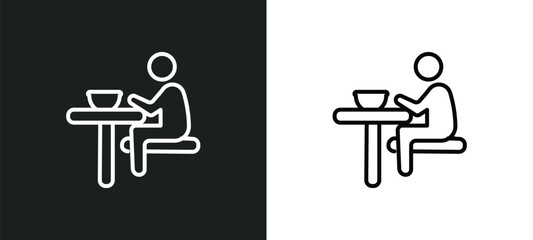 man eating outline icon in white and black colors. man eating flat vector icon from behavior collection for web, mobile apps and ui.