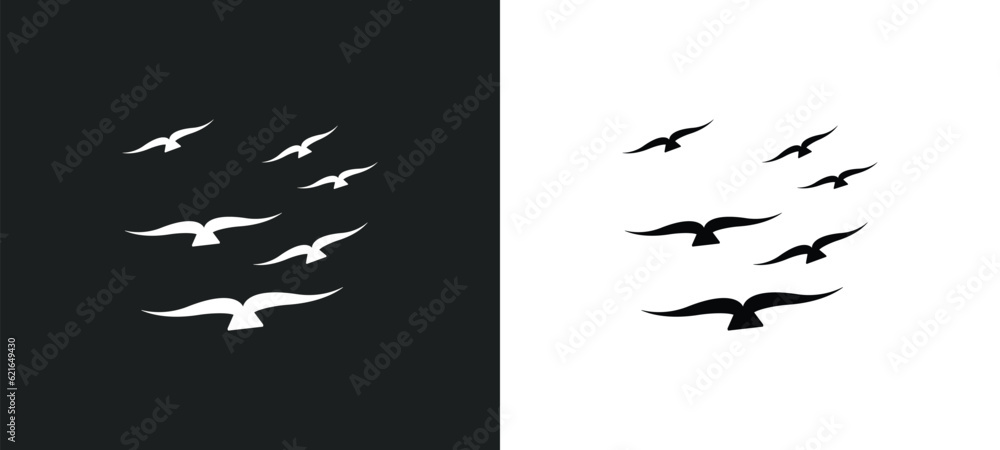 Poster bird migration outline icon in white and black colors. bird migration flat vector icon from autumn c