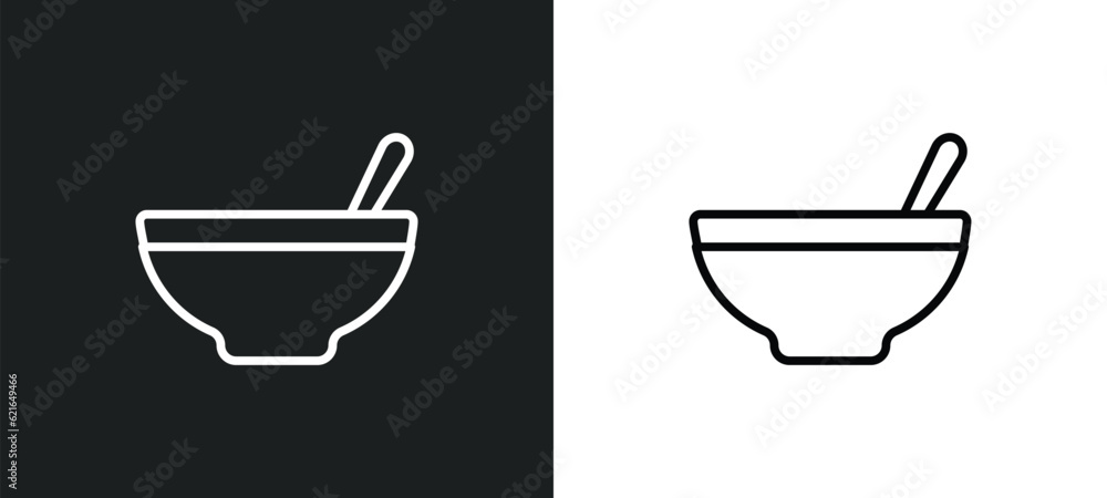 Poster soup outline icon in white and black colors. soup flat vector icon from autumn collection for web, m