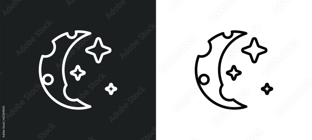 Poster half moon outline icon in white and black colors. half moon flat vector icon from astronomy collecti