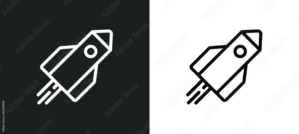Poster rocket ship outline icon in white and black colors. rocket ship flat vector icon from astronomy coll