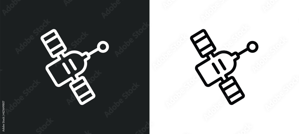 Poster space module outline icon in white and black colors. space module flat vector icon from astronomy co