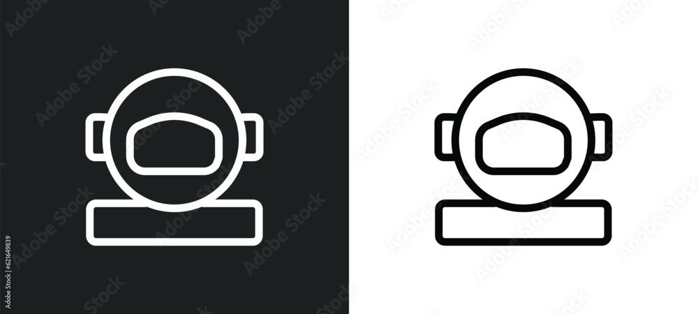 Poster astronaut user outline icon in white and black colors. astronaut user flat vector icon from astronom