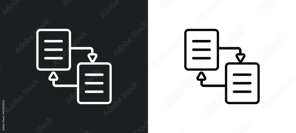 Poster synchronization outline icon in white and black colors. synchronization flat vector icon from big da