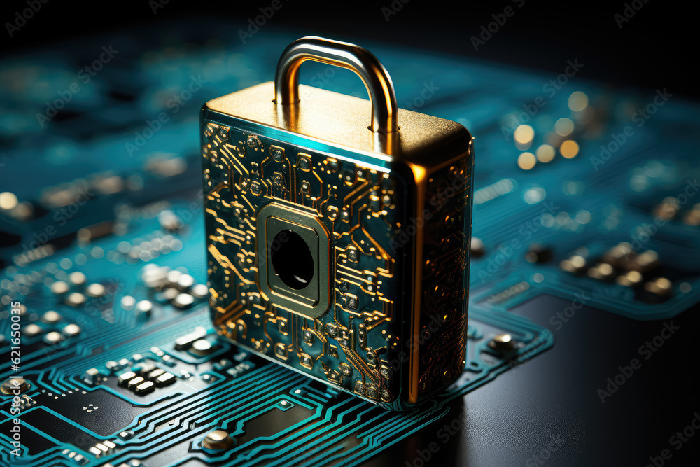 Poster a padlock with digital elements, highlighting the importance of protecting sensitive information in 