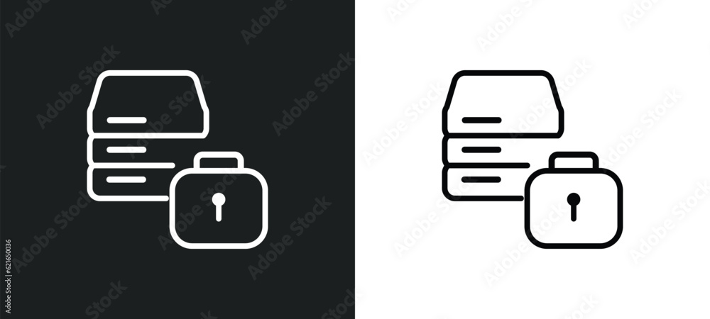 Poster data security outline icon in white and black colors. data security flat vector icon from big data c