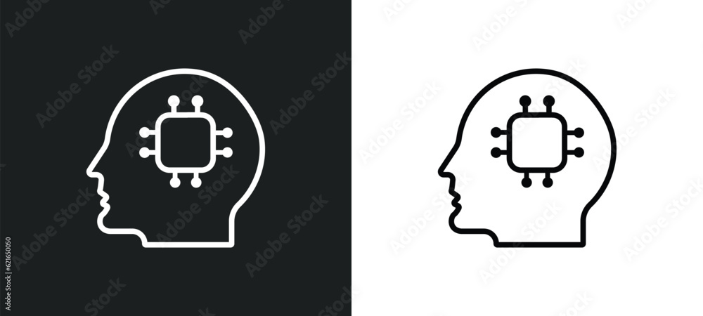 Poster intelligence outline icon in white and black colors. intelligence flat vector icon from big data col