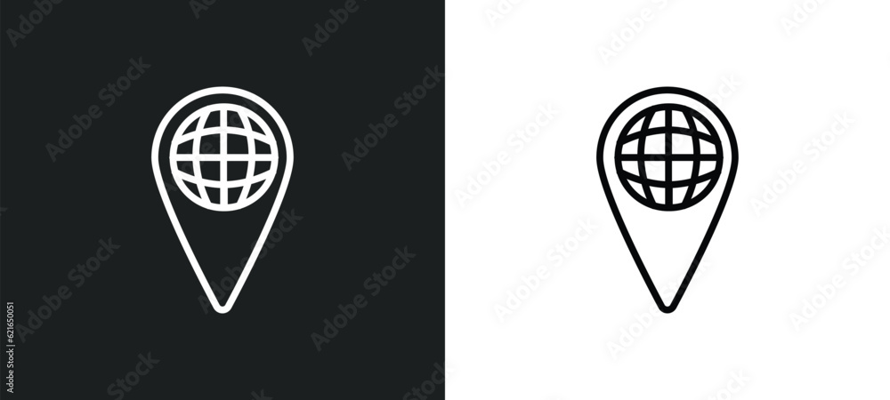 Poster geolocation outline icon in white and black colors. geolocation flat vector icon from big data colle