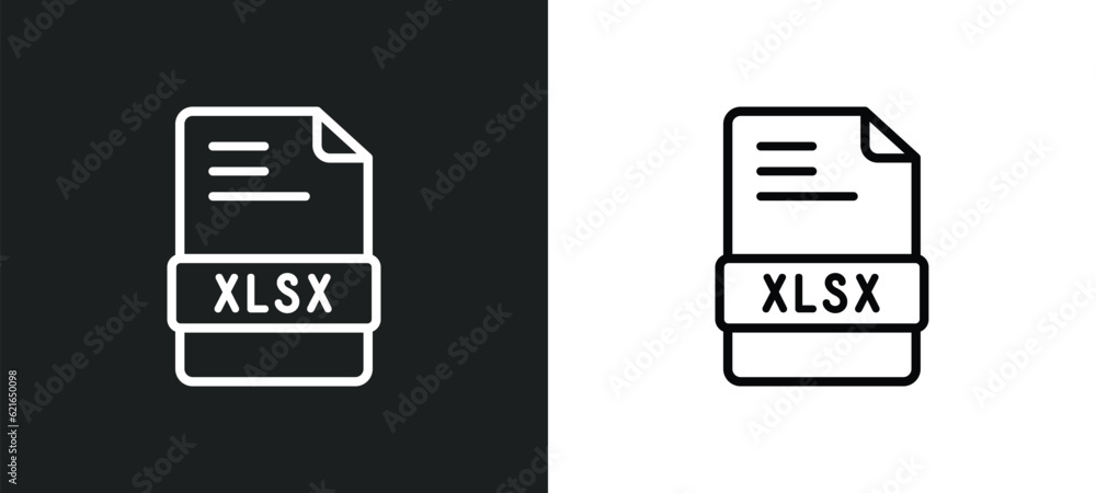 Poster xlsx outline icon in white and black colors. xlsx flat vector icon from big data collection for web,