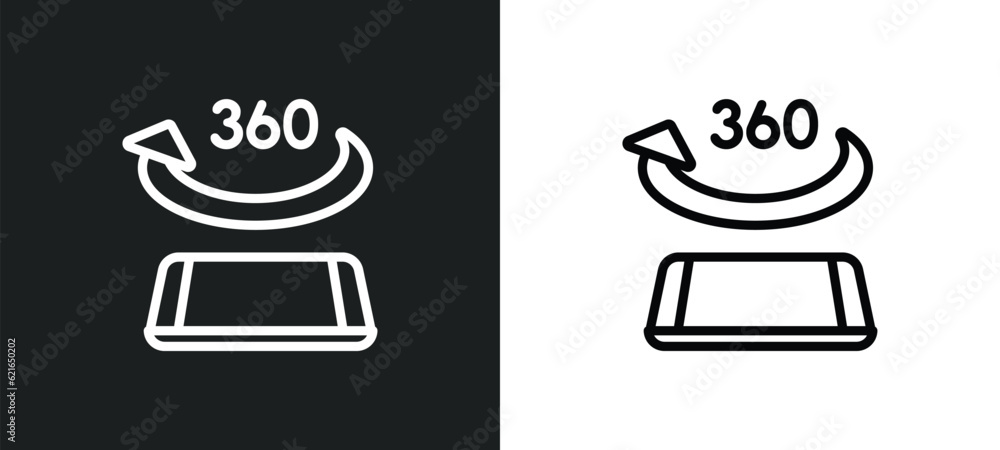 Poster 360 degree outline icon in white and black colors. 360 degree flat vector icon from augmented realit