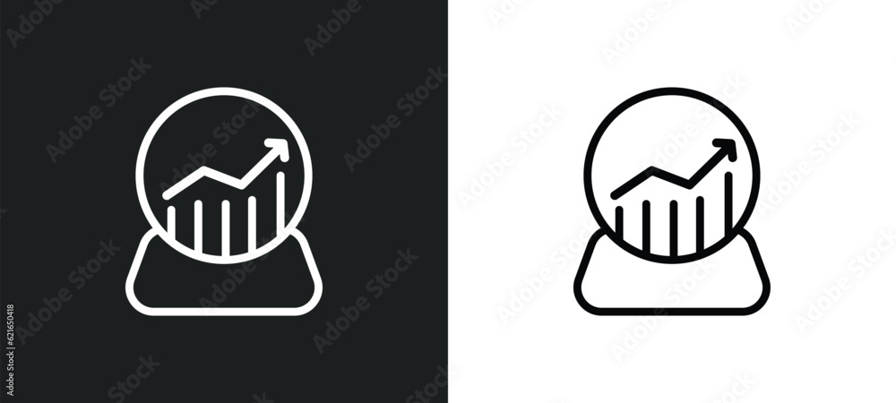 Poster prediction outline icon in white and black colors. prediction flat vector icon from artificial intel