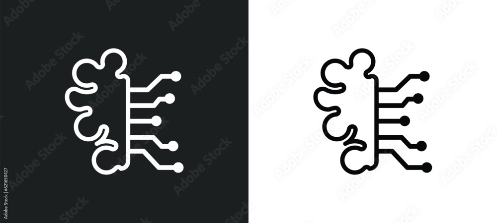 Poster artificial intelligence outline icon in white and black colors. artificial intelligence flat vector 