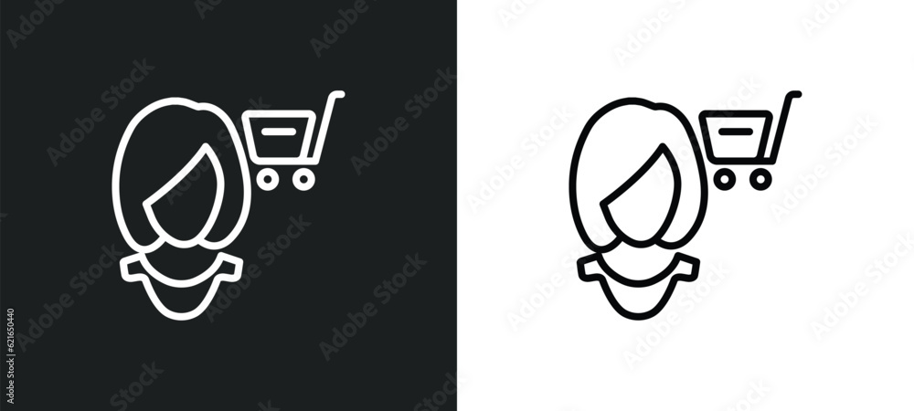 Poster shop assistant outline icon in white and black colors. shop assistant flat vector icon from artifici