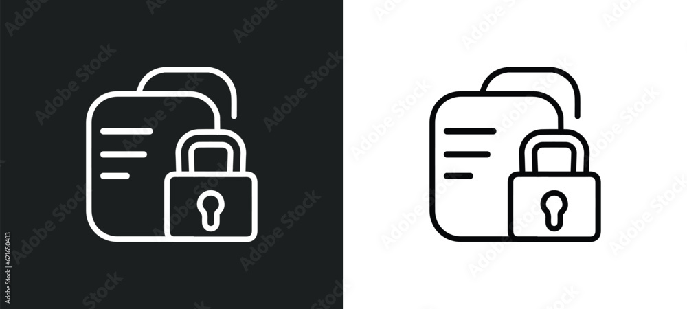 Poster secure data outline icon in white and black colors. secure data flat vector icon from artificial int