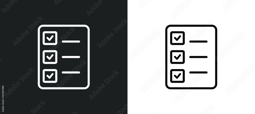 Poster check list outline icon in white and black colors. check list flat vector icon from artificial intel