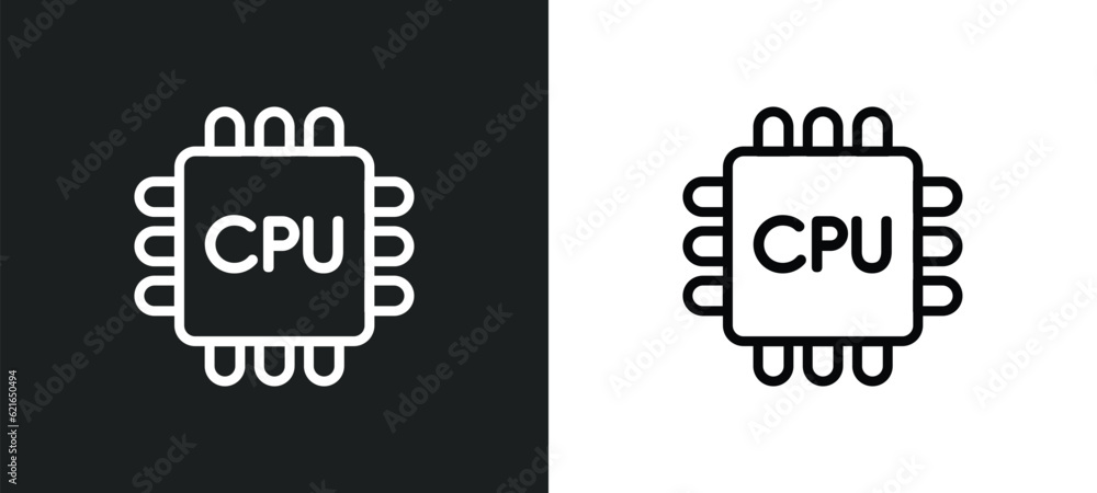 Poster cpu outline icon in white and black colors. cpu flat vector icon from artificial intelligence collec