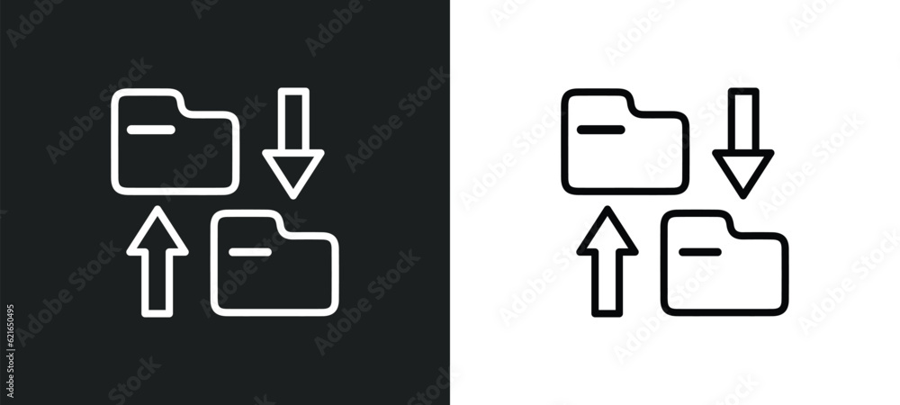Poster file transfer outline icon in white and black colors. file transfer flat vector icon from artificial
