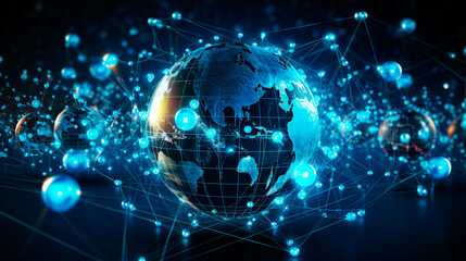 Fototapeta premium Globe With Pointers, Signals And Social Networking Icons, Social Media Networ, abstrackt background. Generative Ai