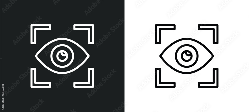 Poster eye tracking outline icon in white and black colors. eye tracking flat vector icon from artificial i
