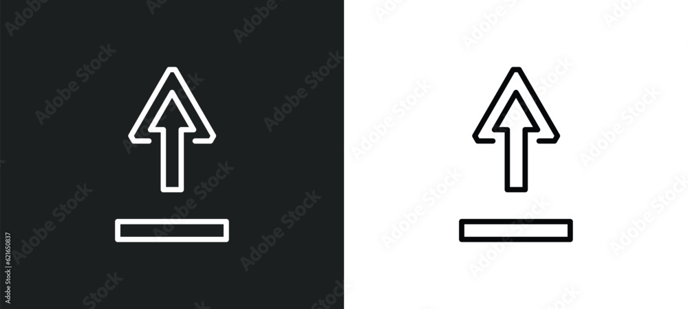 Poster underline up arrow outline icon in white and black colors. underline up arrow flat vector icon from 
