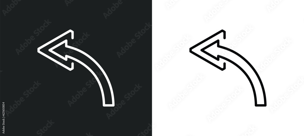 Poster left curve outline icon in white and black colors. left curve flat vector icon from arrows collectio