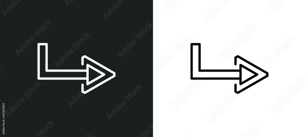 Poster right curve outline icon in white and black colors. right curve flat vector icon from arrows collect
