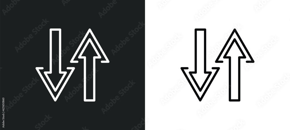 Poster up and down arrows outline icon in white and black colors. up and down arrows flat vector icon from 
