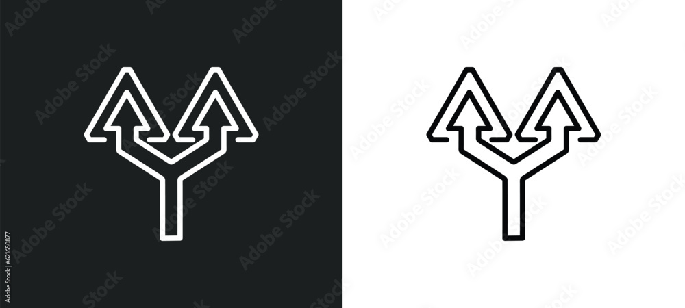 Poster splitting arrow outline icon in white and black colors. splitting arrow flat vector icon from arrows