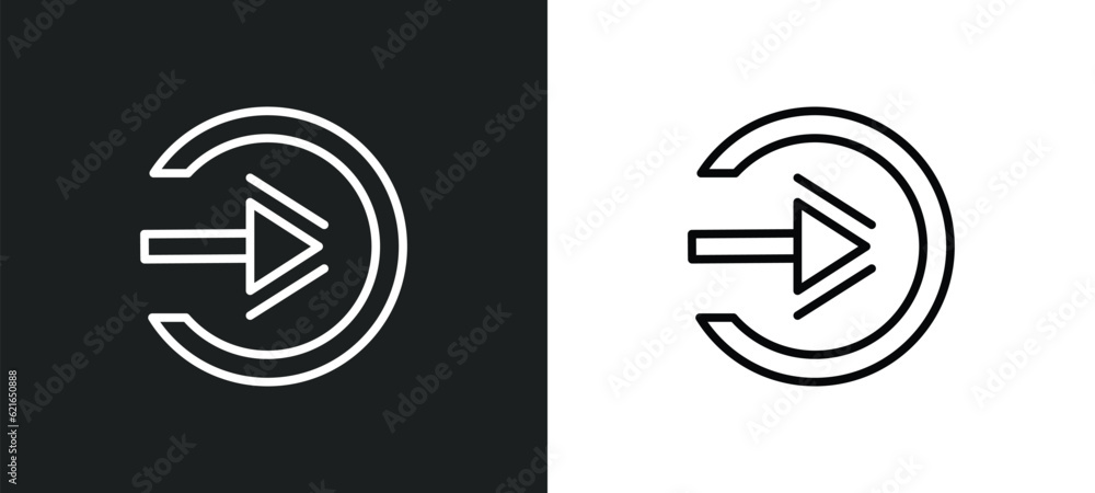 Poster right direction outline icon in white and black colors. right direction flat vector icon from arrows
