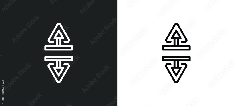 Poster horizontal split outline icon in white and black colors. horizontal split flat vector icon from arro