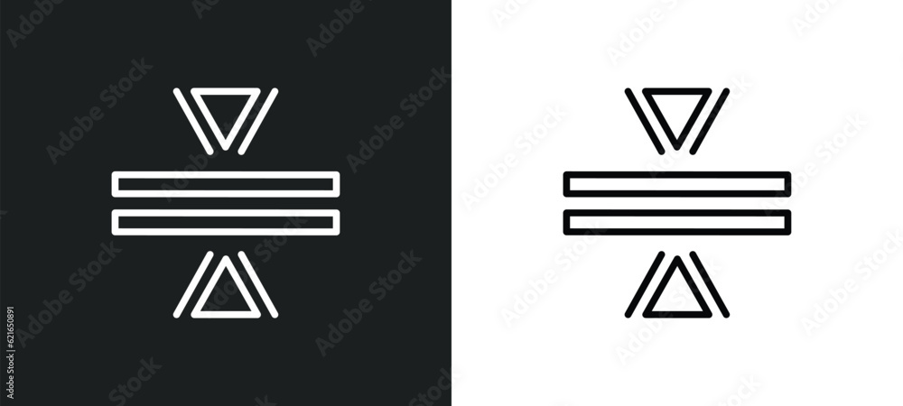 Poster horizontal merge outline icon in white and black colors. horizontal merge flat vector icon from arro