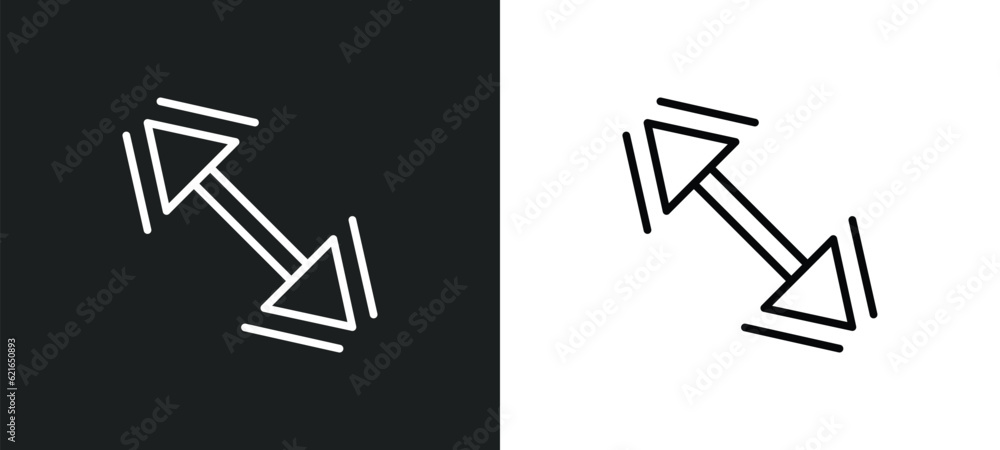 Poster diagonal arrows outline icon in white and black colors. diagonal arrows flat vector icon from arrows