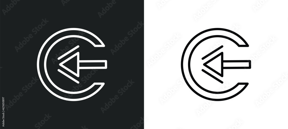Poster left direction outline icon in white and black colors. left direction flat vector icon from arrows c