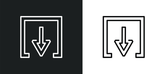 exit down outline icon in white and black colors. exit down flat vector icon from arrows collection for web, mobile apps and ui.