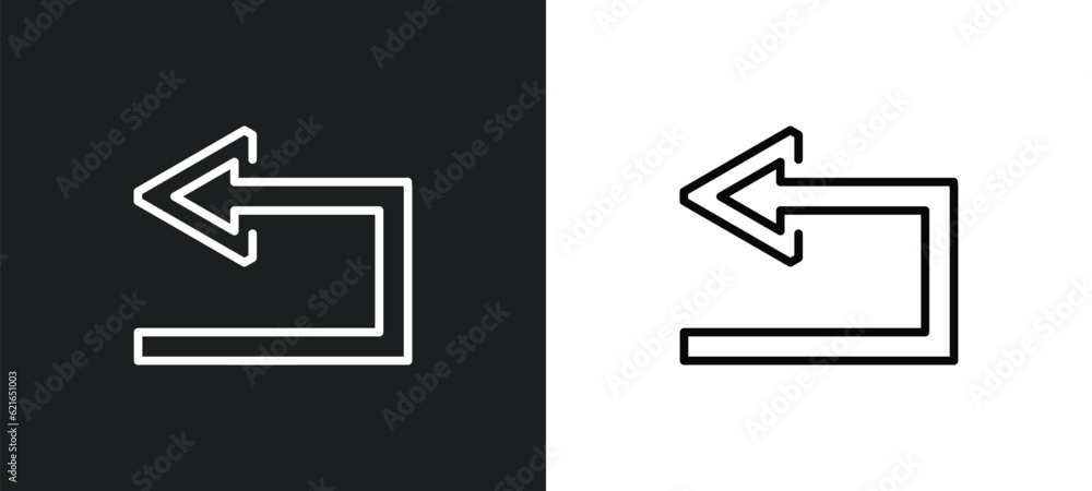 Poster return outline icon in white and black colors. return flat vector icon from arrows collection for we