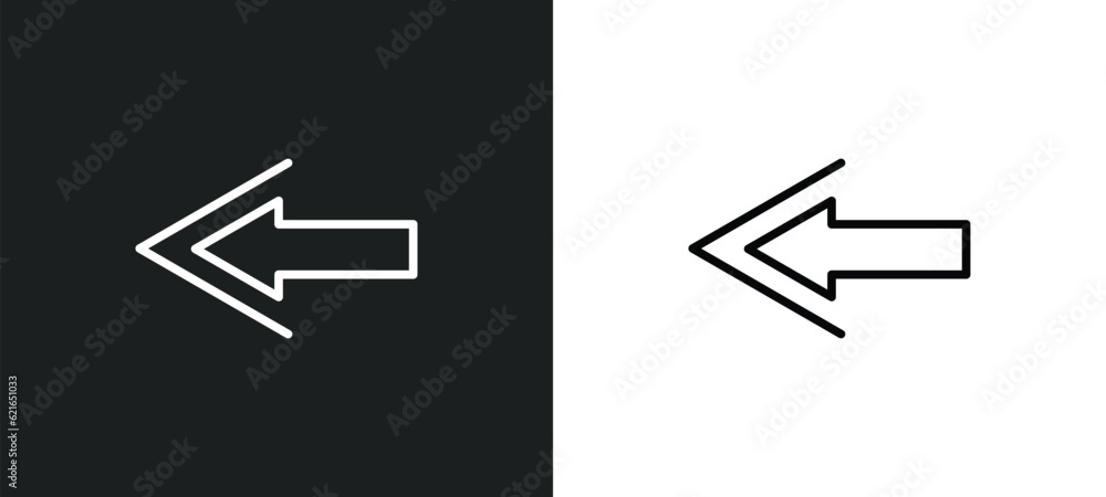Poster left arrow outline icon in white and black colors. left arrow flat vector icon from arrows collectio