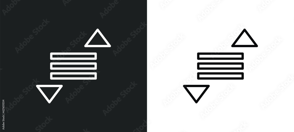 Poster sort outline icon in white and black colors. sort flat vector icon from arrows collection for web, m