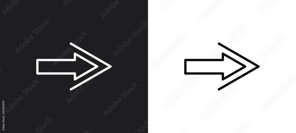 Poster right arrow outline icon in white and black colors. right arrow flat vector icon from arrows collect