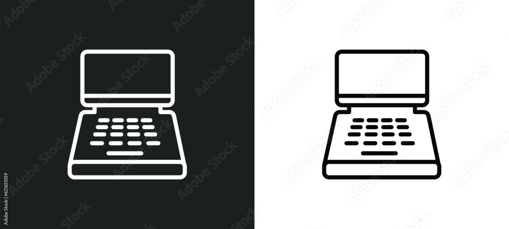 Poster computer outline icon in white and black colors. computer flat vector icon from army collection for 