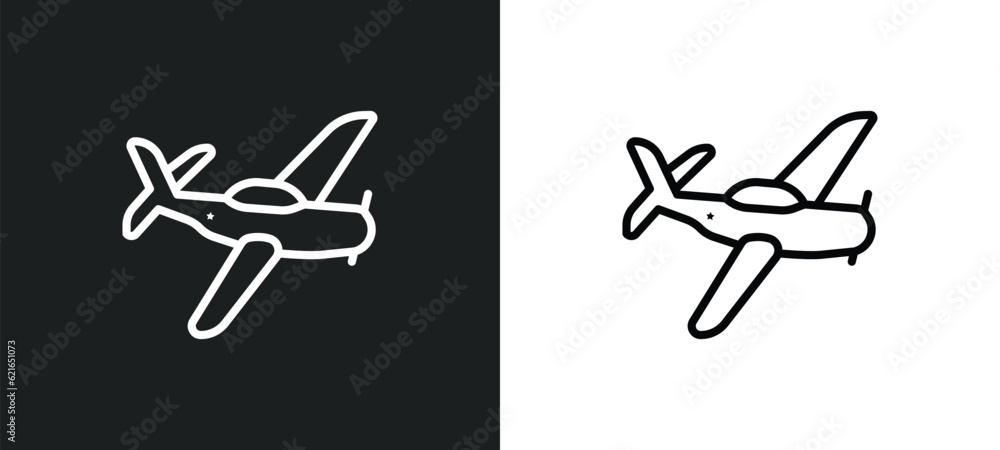 Poster airplane outline icon in white and black colors. airplane flat vector icon from army collection for 