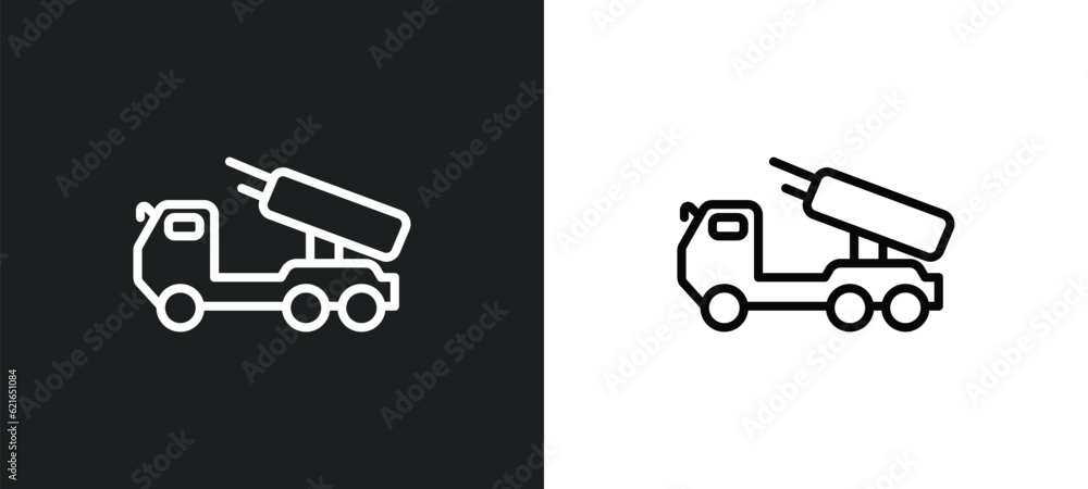 Poster launcher outline icon in white and black colors. launcher flat vector icon from army collection for 